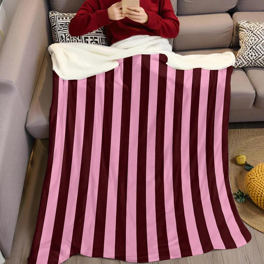Coperta in Flanella a Strisce Bordeaux Calda Morbida Halloween Natale Divano Caldo Accogliente Decorazione Decorativa Regalo per Tutte le Stagioni