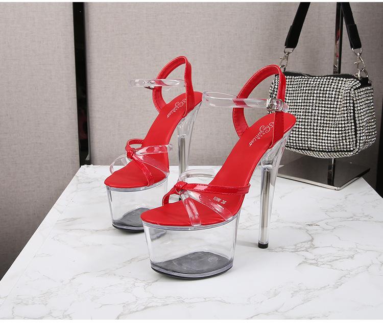 Damenschuhe Stilettos Lackleder Sexy Transparente Schnalle Mode Sandalen 181 Serie 16,5 cm Absatz 7 cm Plattform LFD