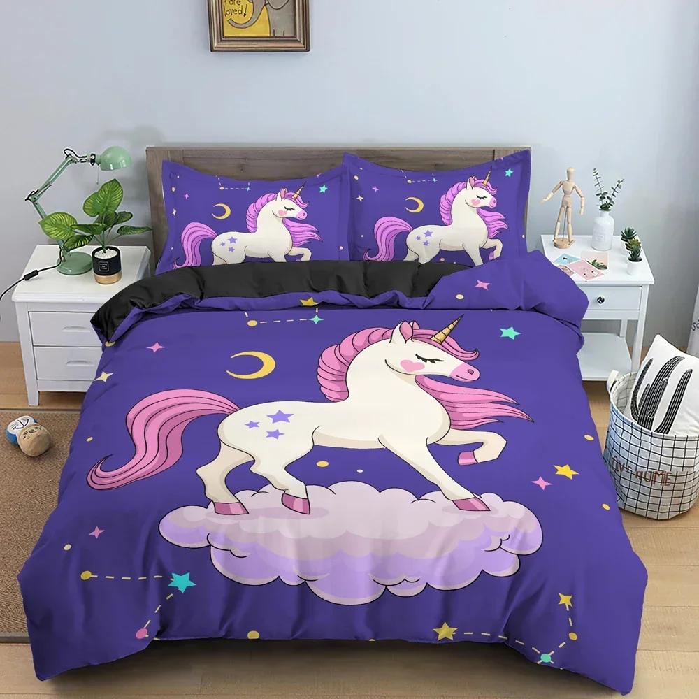 

3D Мультяшный Единорог Удобный Пуховый Пододеяльник Наволочка Постельный Комплект Детская Спальня Декор Домашний Текстиль 70x133cm 2pcs