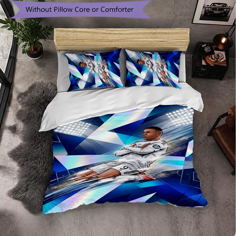Biancheria da Letto a Tema Kylian Mbappe Set 3 Pezzi Copripiumino Biancheria da Letto Decorativa Per Camera da Teen Decorazione per la Casa