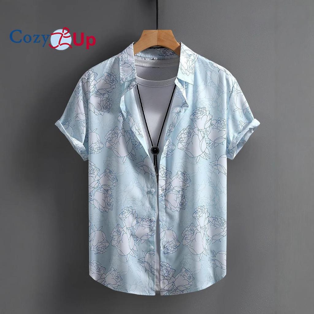 Cămașă cu mânecă scurtă pentru bărbați Albastru cer Alb Roz Cămașă Modă Casual Vacanță Hawaii Vară 2025 Nouă Sosire