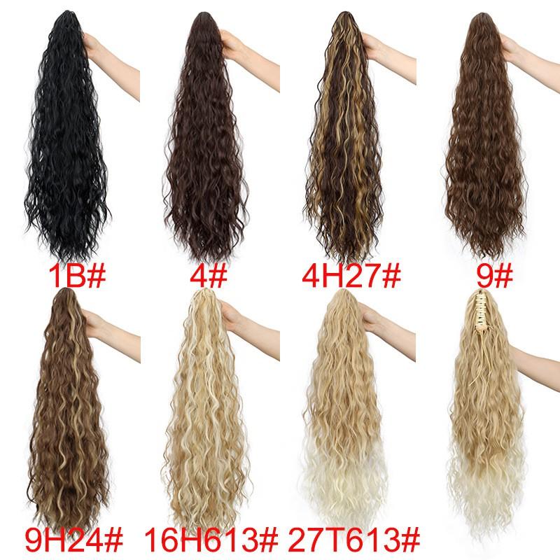 Womens Synthetic Long Wavy Ponytail Extension With Curly Texture Claw Clip Heat-Resistant Fiber Natural Volume