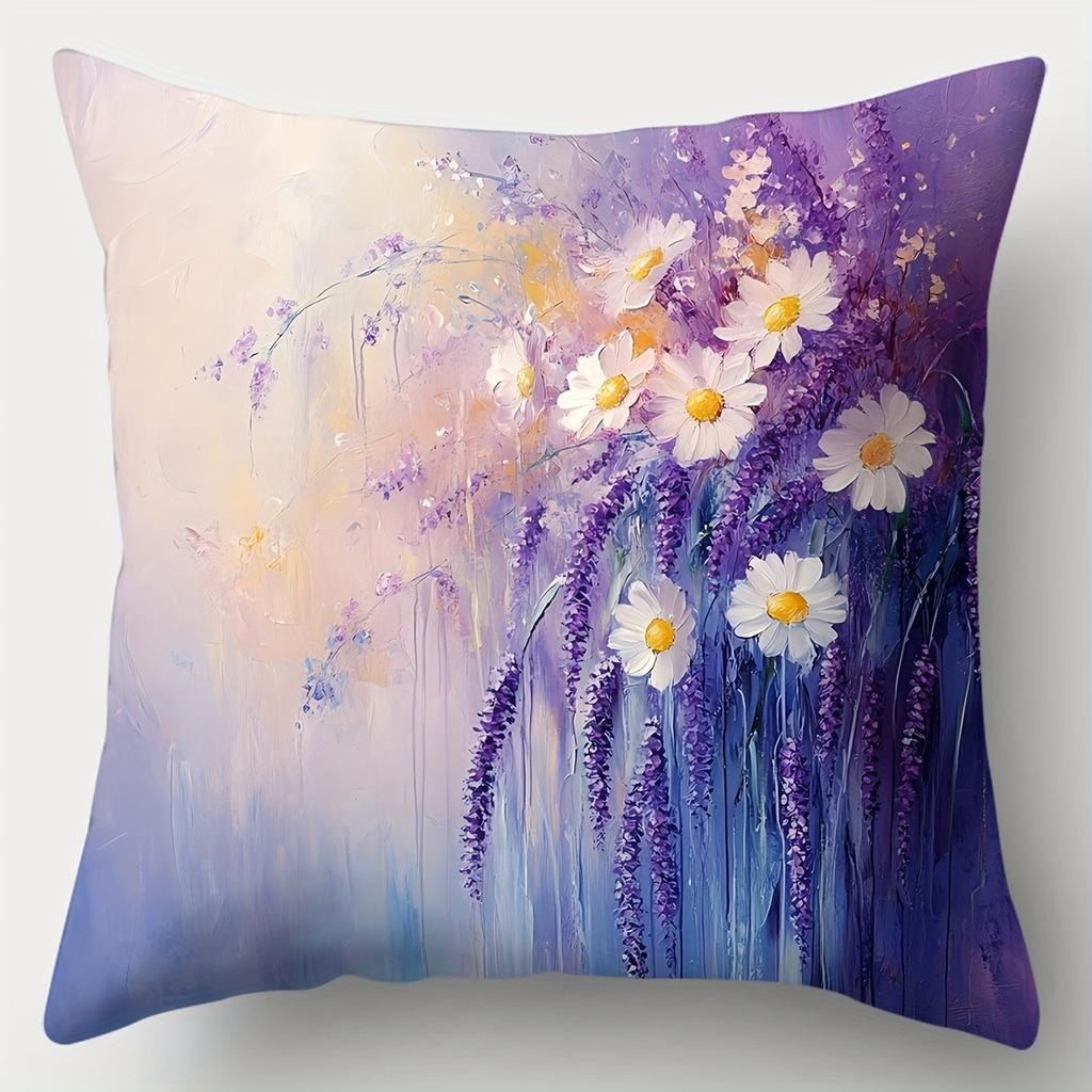 Lavender And Lily Theme Digital Printing Pillow Cover Short Plush Suitable Living Rooms Bedrooms Sofas Throw Cushion Cover 4Pcs