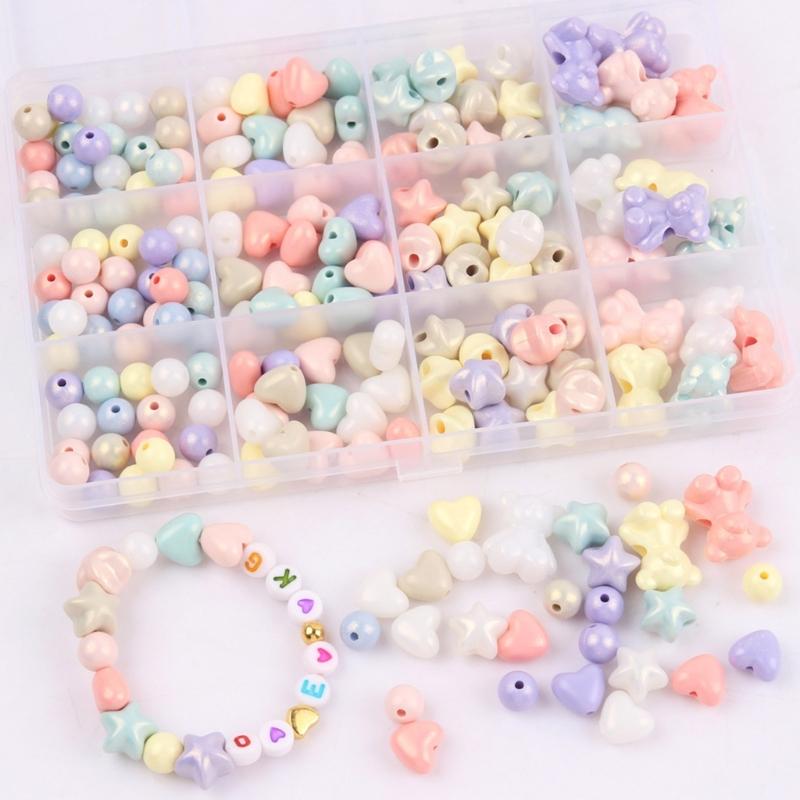 Colorful Acrylic Beads with Hole Craft Beads Heart Beads Bear Spacer Beads for Bracelets Jewelry Making Craft Project