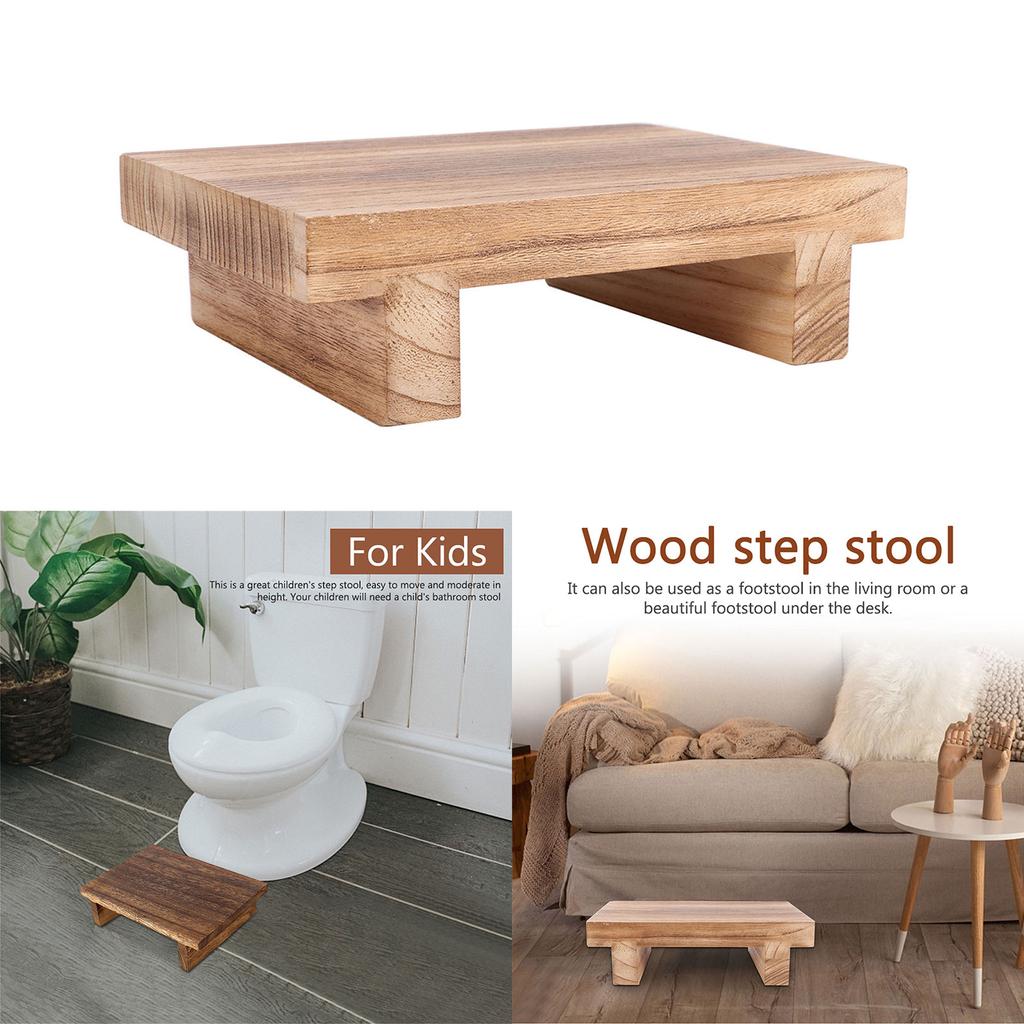Portable Wood Step Stool Multifunctional Bedside Bathroom & Kitchen Stool with 400 Load Capacity Solid Wood Foot Stool