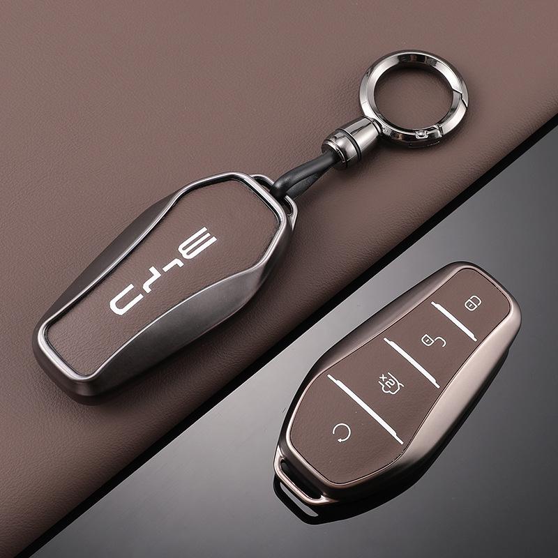 BYD Han EV TPU Leder Schlüsseletui für Seagull, Song Plus/Pro - Vollumschließende Schutzhülle mit Schnalle