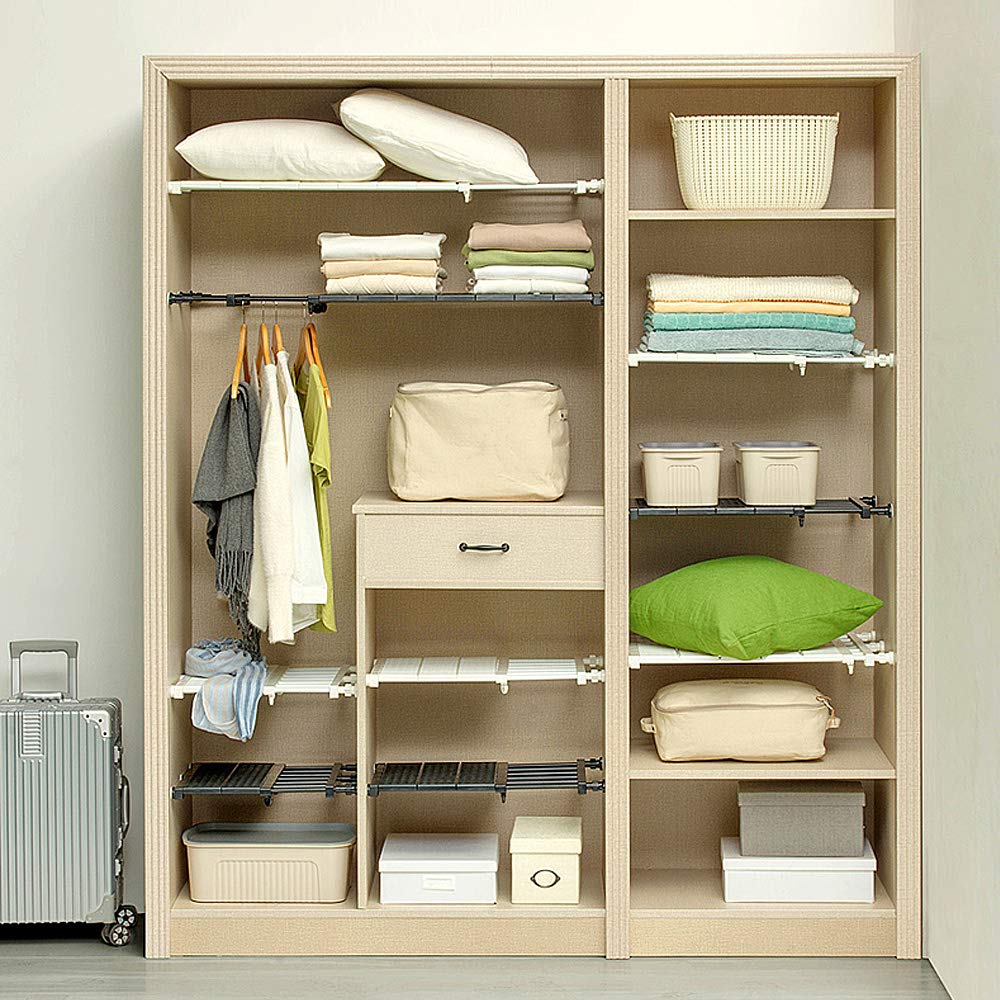 NAKO Tension Shelf, Strong, Non-Slip Tension Rod, Shelf Storage (White, 30cm Depth, 73-130cm Width)