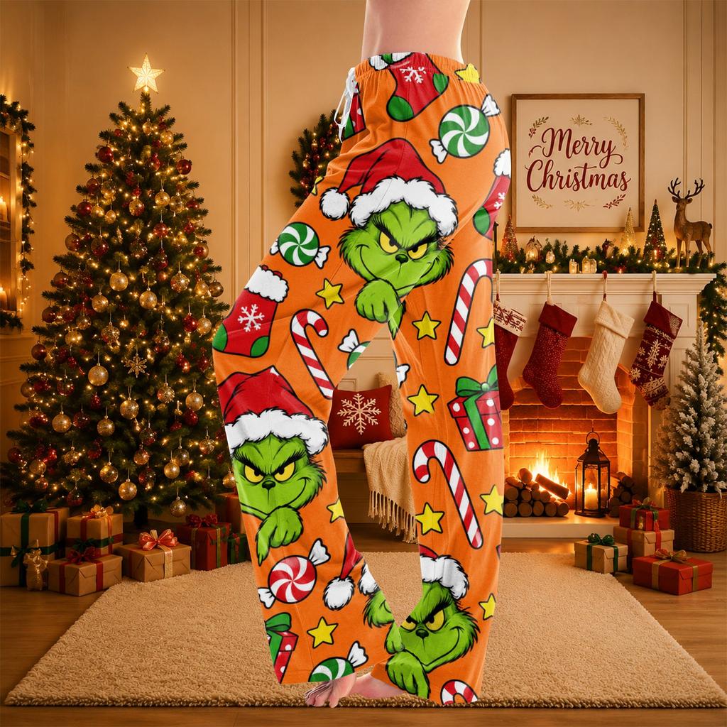 Women's Christmas Print Pants Casual Holiday Pants with No Pockets