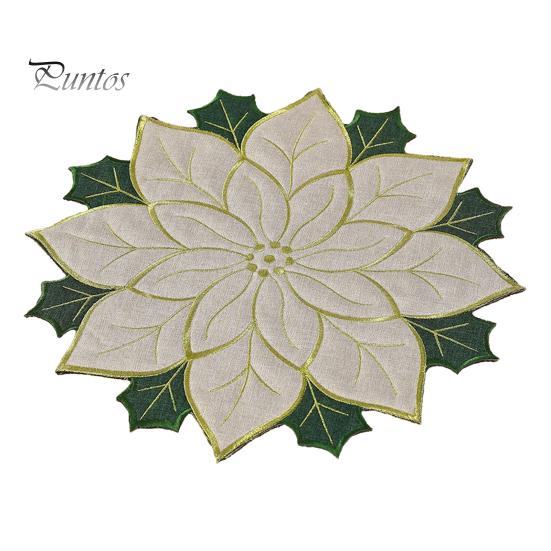 Christmas Table Placemats for Dining Floral Leaf Placemat Table, Decorative Polyester Fabric Round Mats Home with Festive Leaves Design Party