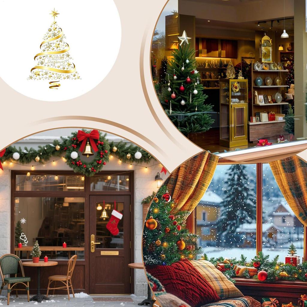 Christmas Window Clings PVC Golden Christmas Tree Electrostatic Door Clings Indoor Holiday Glass Decals Decorations For