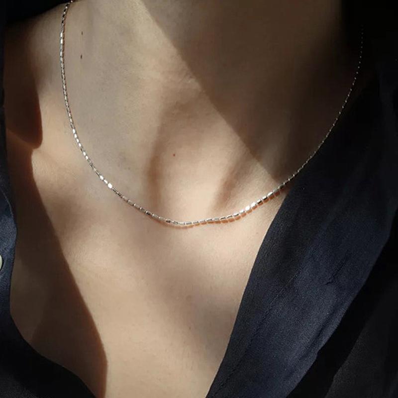 925 Silver Necklace With Simple Geometric Beads Choker Shiny And Delicate Collarbone Chain For Women Fashion Jewellery