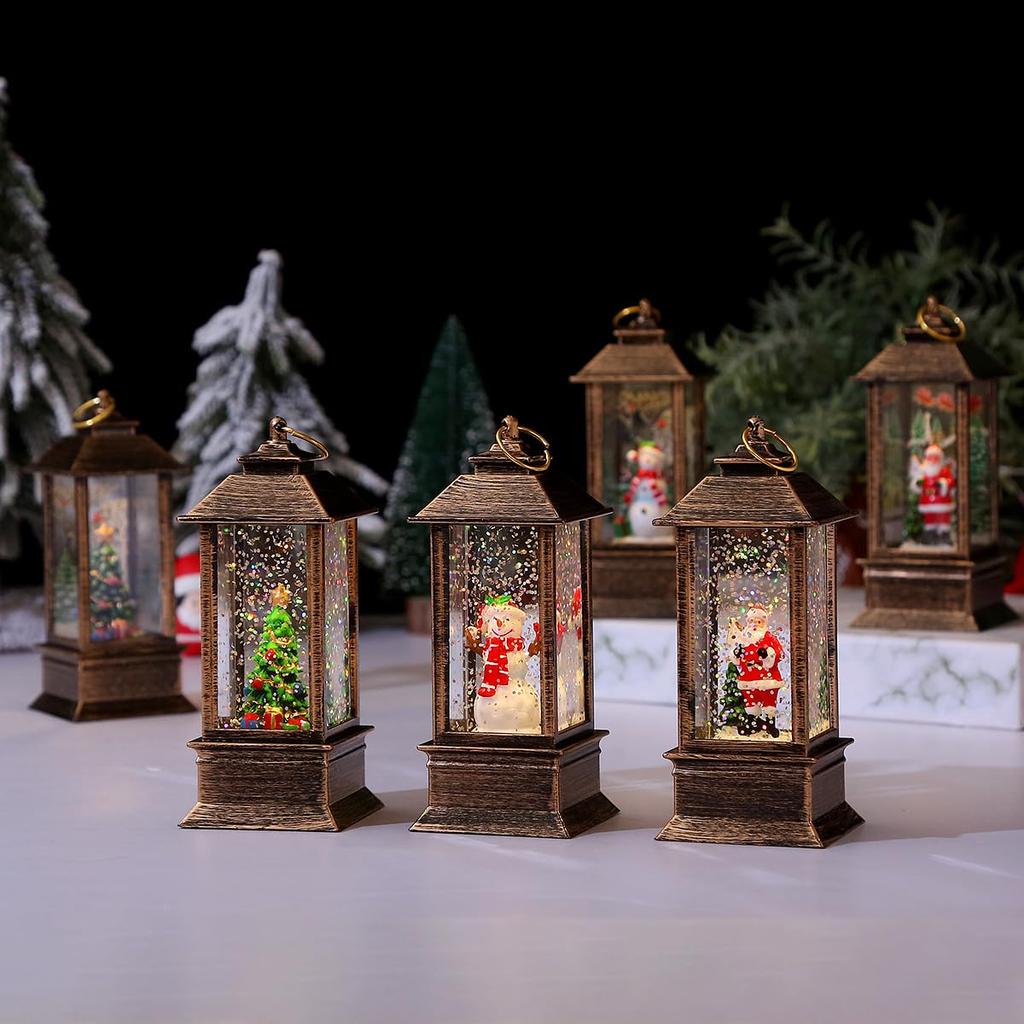 Fun lantern-style snow globe with light. A great value set. Antique-style ornament for creating a dazzling atmosphere and mood. (Santa Claus & Angel)