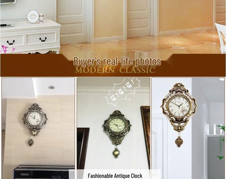 European Modern Large Silent Wall Clock with Metal Pendulum - Antique Quartz, Simple and Creative Design for Living Room
