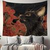 1 Pc Asian Ukiyo Art Japanese Cat Swallowing Clouds Wave Fabric Fun Tapestry Wall Hanging with Accessories, Home Dormitory Bedroom Wall Decor