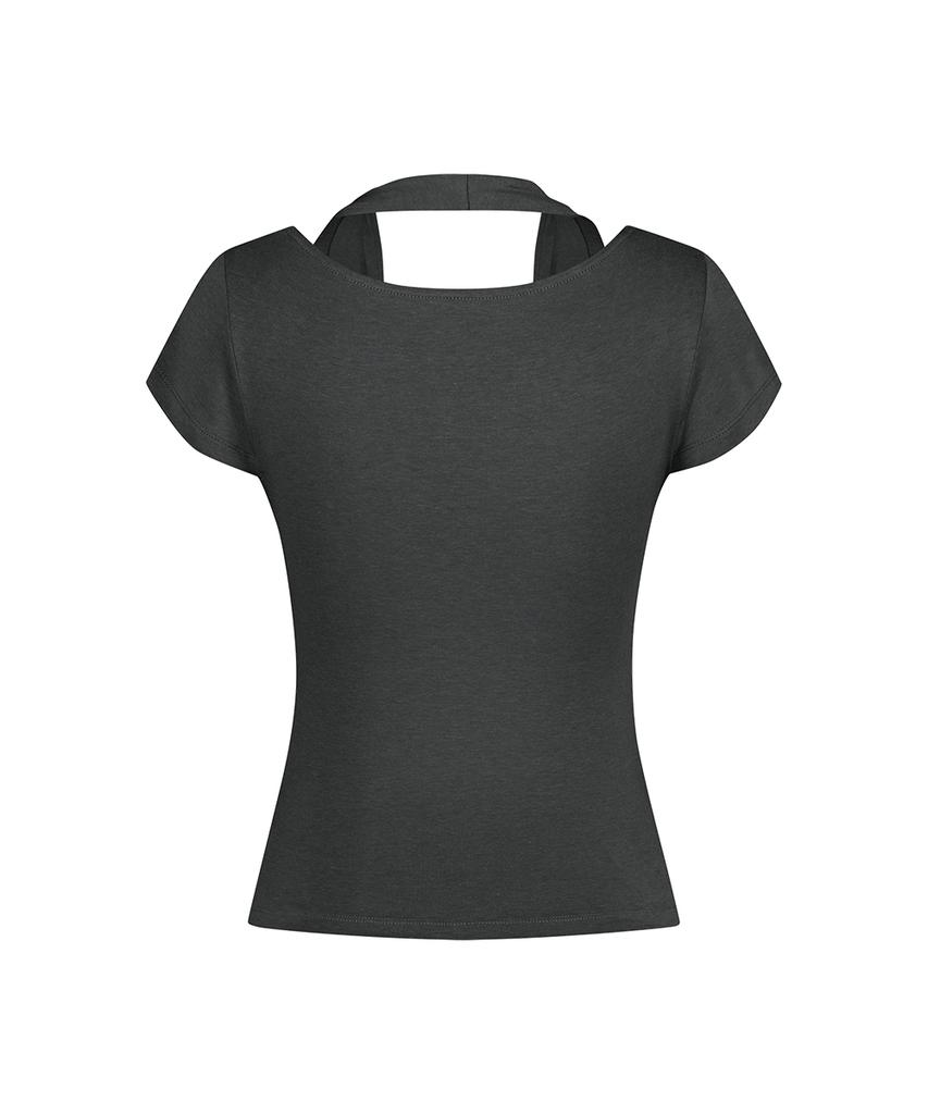Aejeuyua Lace Cowl Neck T-Shirt Charcoal