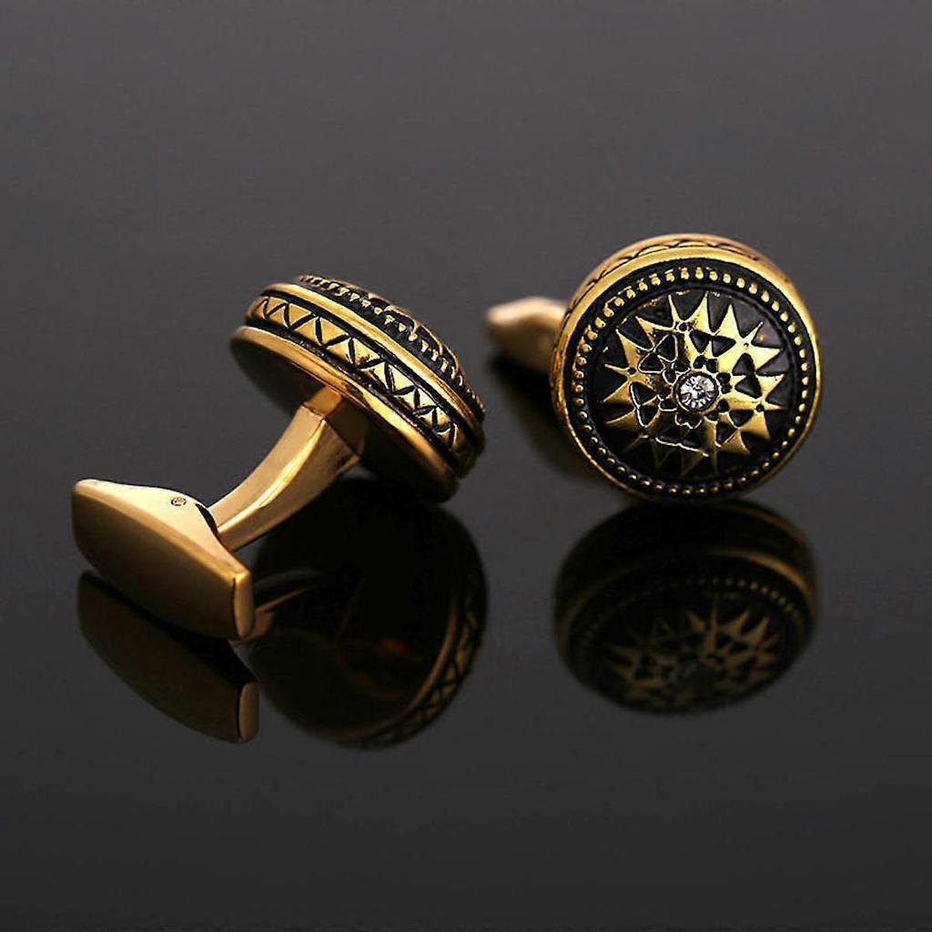 1 Pair Man's Shirt Studs Gold Plated Squared Cufflinks with Rhinestone for Business Wedding Party