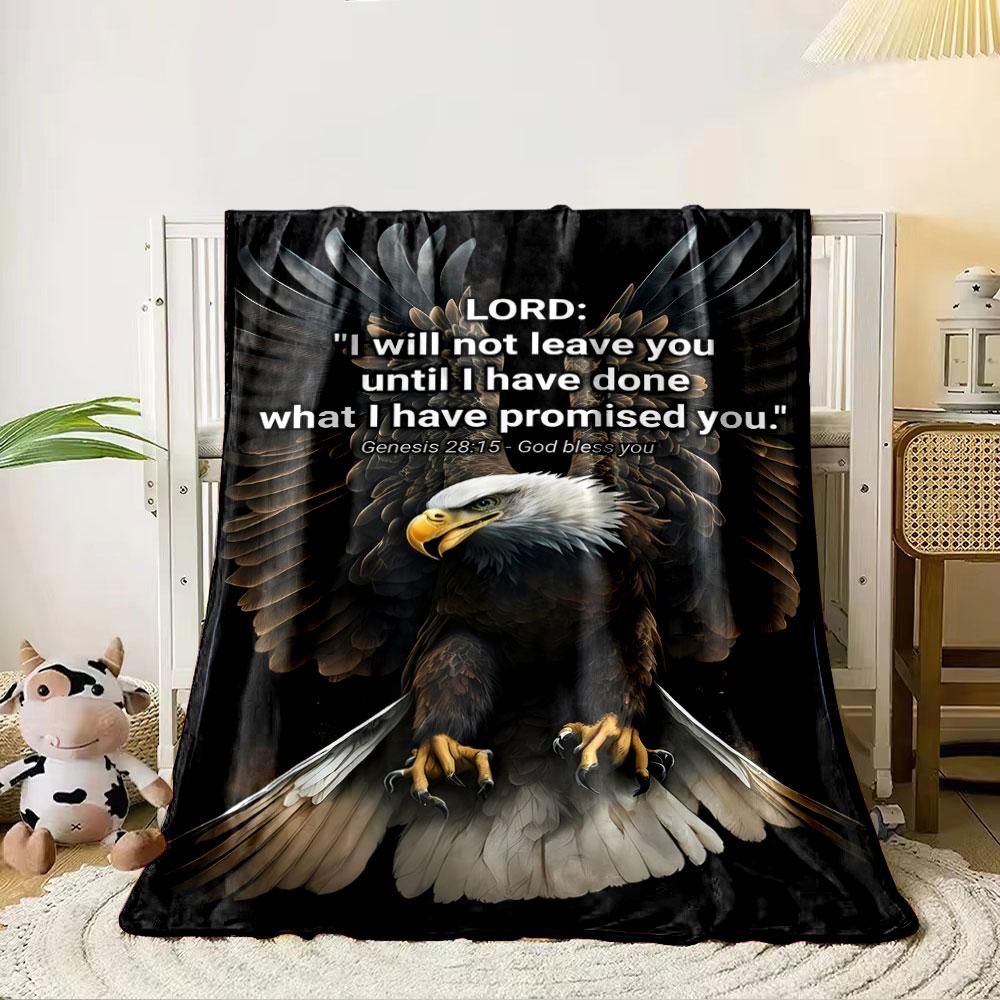 A majestic eagle with outstretched wings and a biblical verse overlay. for all seasons blanket lunch break throw gift 80cm x 120cm