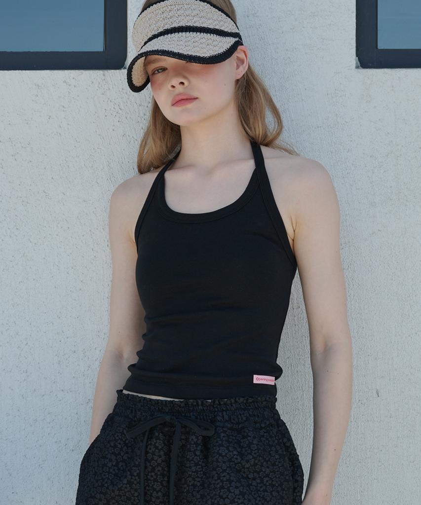 OPENING SUNSHINE Label Halterneck Jersey Top Black