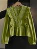 2026 Autumn Women's Casual Lace Patchwork Ruffle Long Sleeve Top
