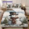 Snowman Pattern Bedding Quilt Set Quilt Cover Pillowcase Home Decoration Birthday Gift (1 * Duvet Cover + 2 * Pillowcase, Without Core)