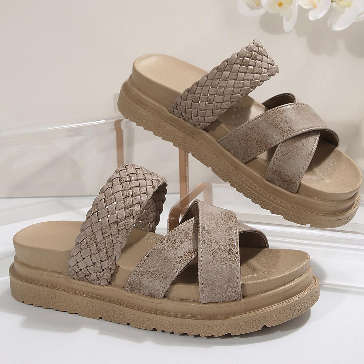 

2025 summer new foreign trade platform sandals women s shoes large size platform casual woven cross-strapped slippers 43 хаки