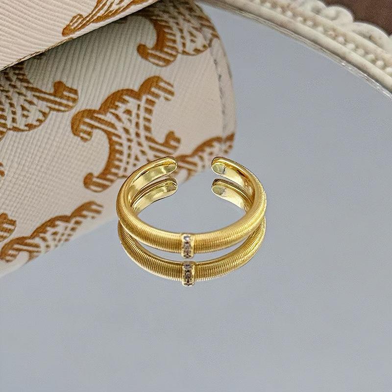 Medieval Vintage Premium Flash Diamond Retro Brushed Wide Version Open Ring Niche Light Luxury Stacked Ring Woman Adjustable opening