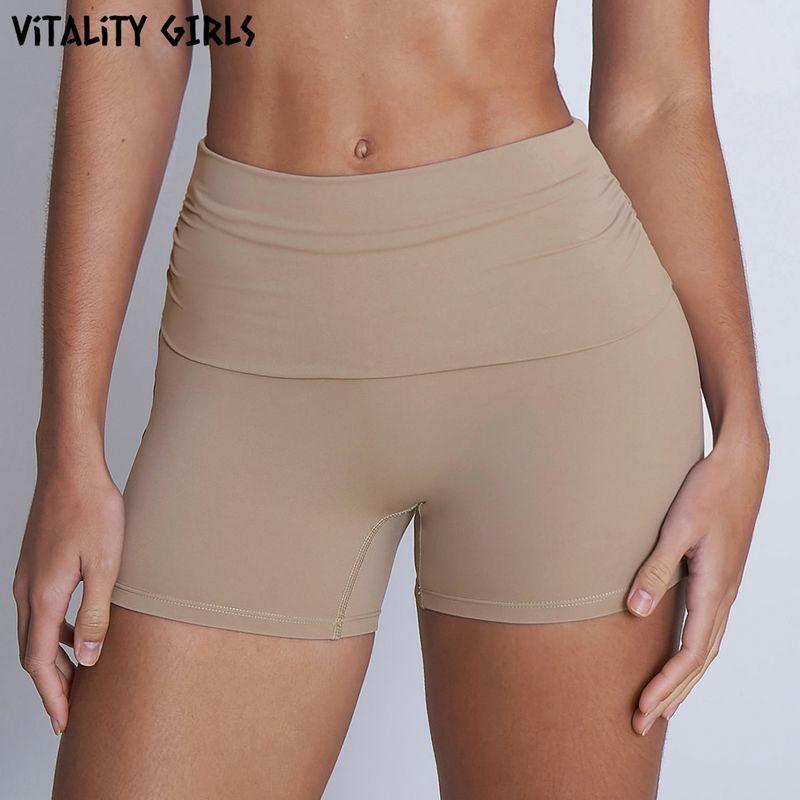 Vitality Girls Flip Waist Folding Yoga Shorts Slim Fitted Waist Exercise Shorts Female Training Quick-Drying Breathable