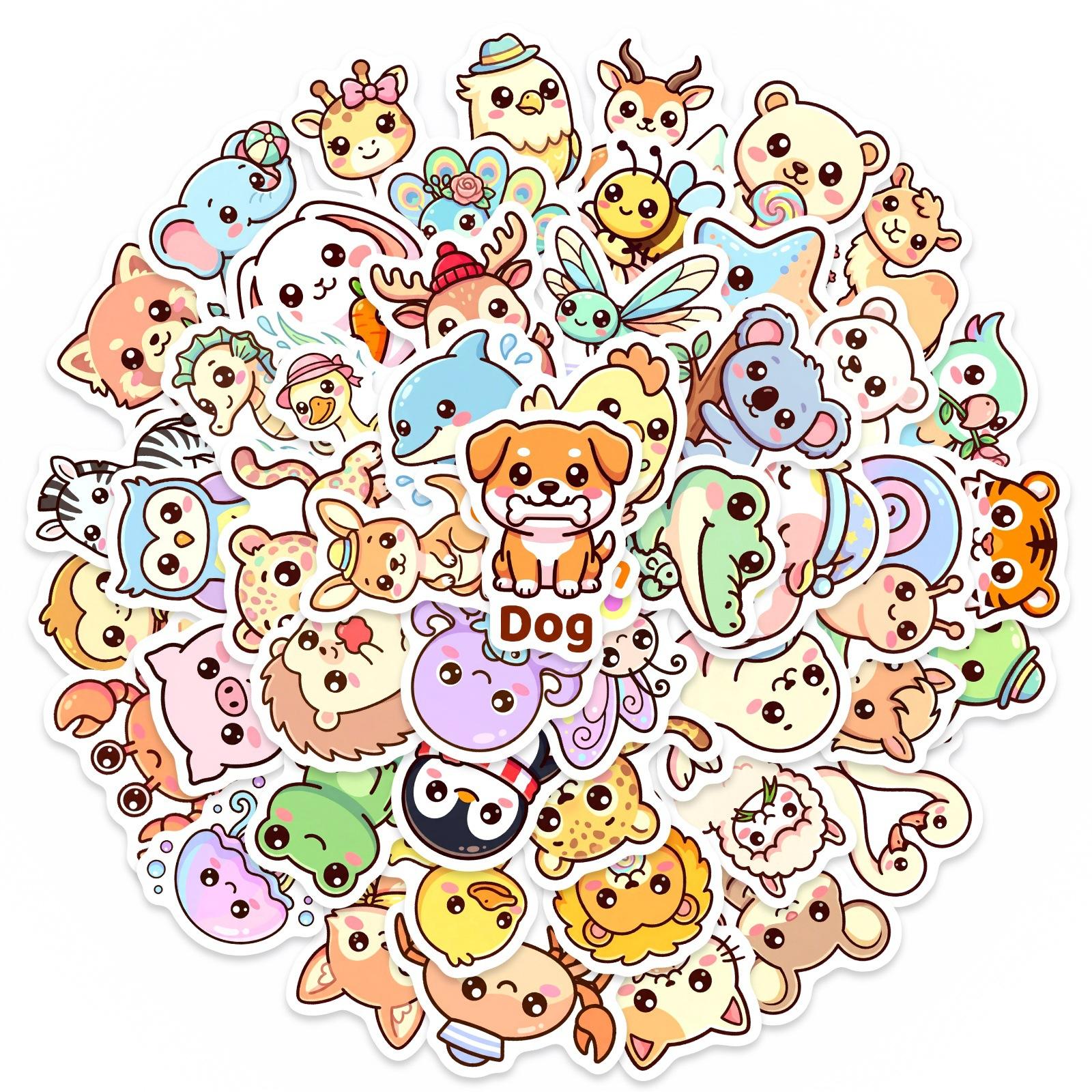 50 Cute Cartoon Animal Stickers Children S Hand Account Decoration Waterproof Stationery Stickers Creative Stickers Small Fresh