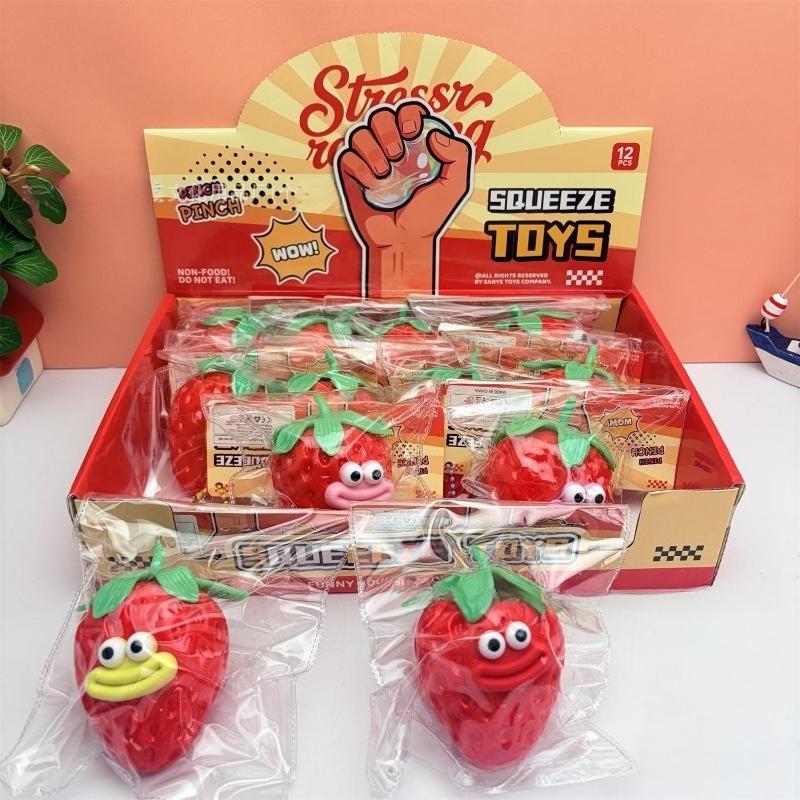Simulation Of Fruit And Strawberry Squeezing Toys Soft Sticky Hand Toys Decompression Vent Pranks Decompression Squeezing Toys.