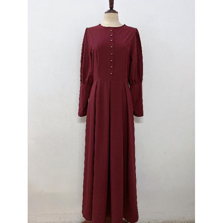 Middle Eastern Style Buttoned European and American Dress Slim Fit Large Hem Long Sleeve Decorative Button Retro Ethnic Style Gown Palace Style