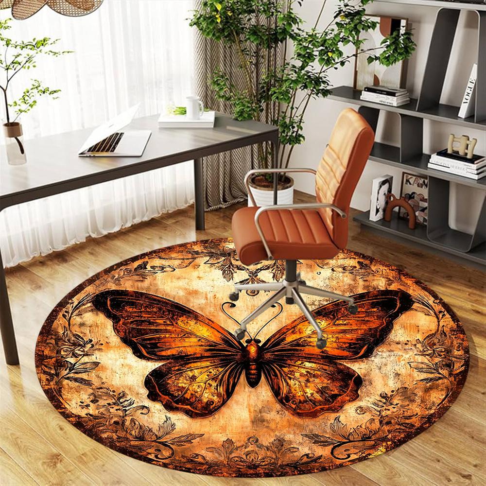 1PC Butterfly Artwork Office Round Area Rug, Under Office Chairs Bedroom Living Room Home Decor, Carpet for Office -1110052