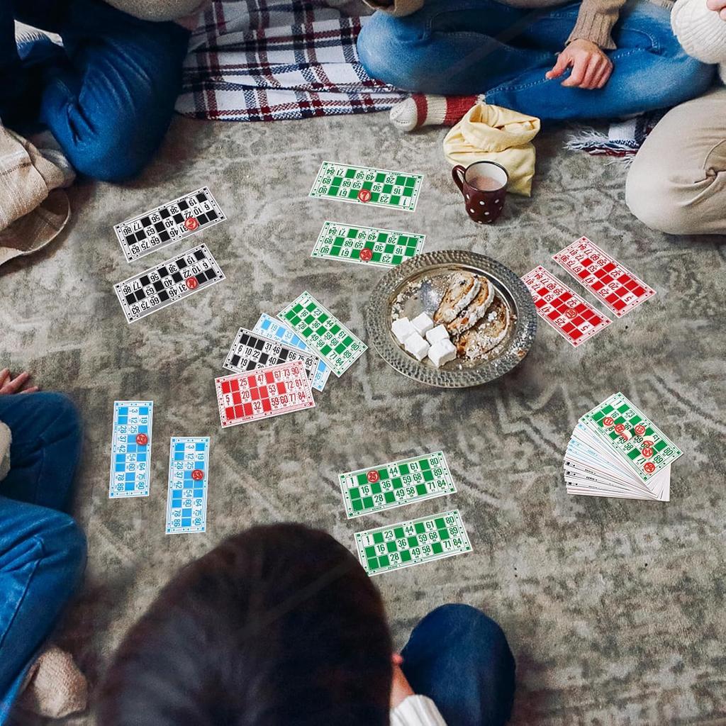 Russian Lotto Board Games Family Bingo Board Game Set of 48 Bingo Cards and 90 Wooden Chess, Great for Adults Kids Family Game Night, Halloween,