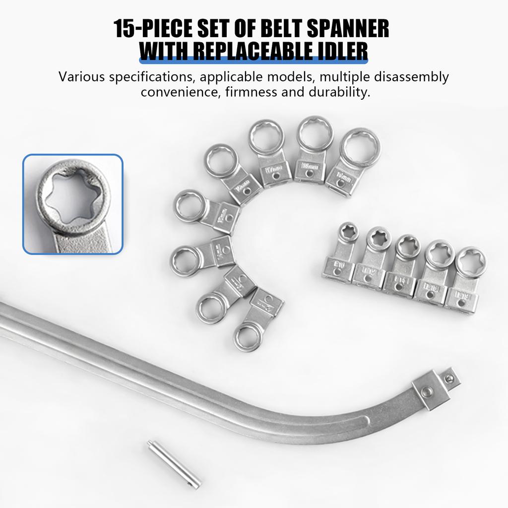 Belt Remove and Install Adjust Tightener Wrench tools with E10/12/14/16/18 Drive Adapters for Engine Belt Adjustment