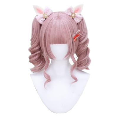 Princess Cut, Fluffy, Natural Curls, Harajuku-style Lolita Wig with Pigtail Net, Heat-resistant, Dreamy, Cute, Cosplay, and Everyday Wear (pink)