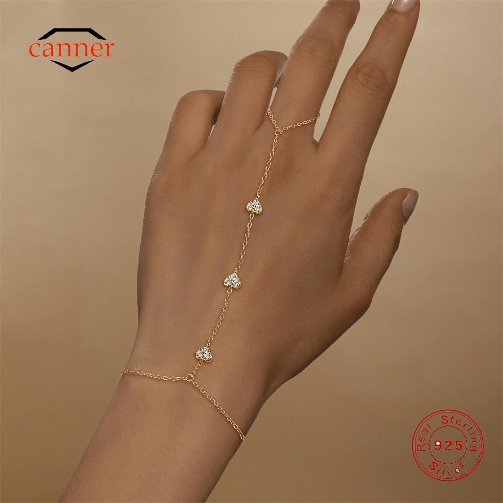 CANNER 925 Silber Herzform Blütenblatt CZ Funkelnder Zirkon Armband Ring Kette Für Frauen Minimalismus Handkette Armbänder