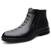 Men's Genuine Leather High-Top Slip-On Boots - Autumn/Winter Cowhide, Velvet-Lined, Formal Casual Shoes