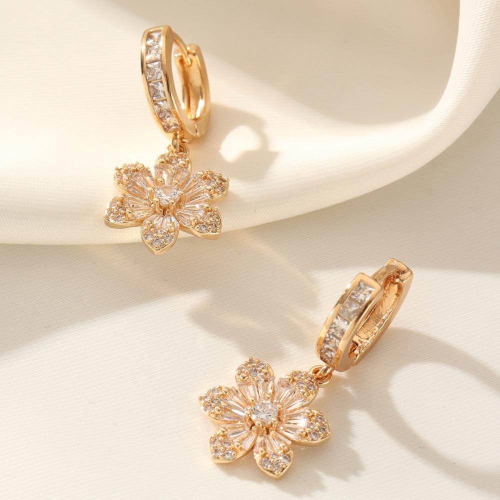 1 Pair Fashion Flowers Dangle Earrings for Women Cubic Zirconia Jewelry Daily Wedding Party Accessories