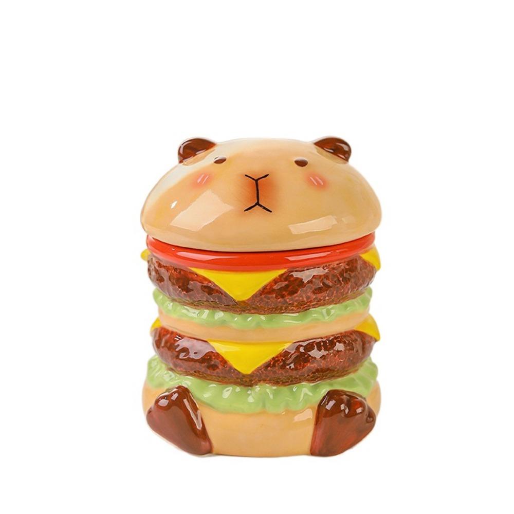 

Cartoon Ceramic Coffee Mug Large Opening Capybara Water Cup with Lid Oatmeal Milk Cup