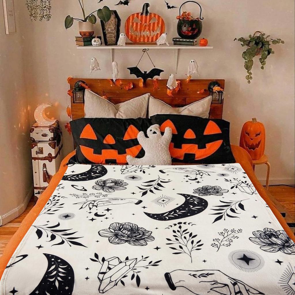 Bohemian Blanket Halloween Gothic Flannel Light Blanket Suitable for Home Office Sofa Decoration