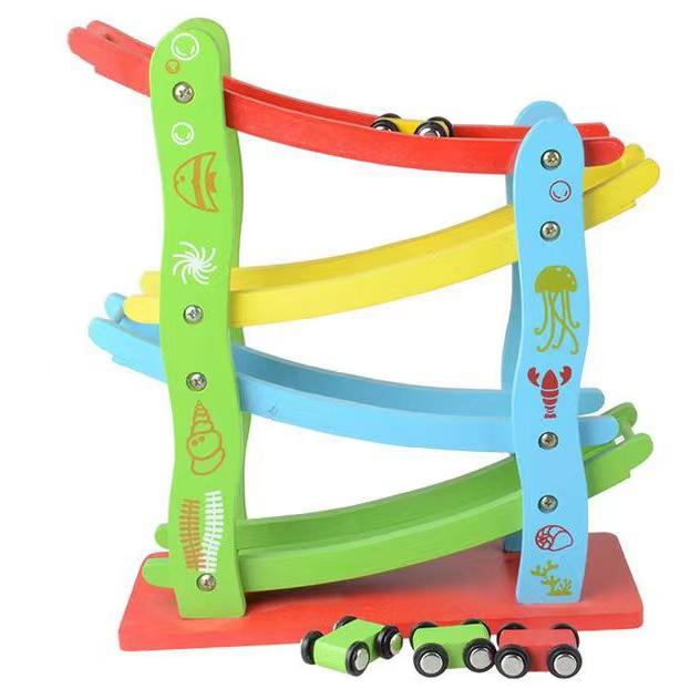 Wooden Gliding Niuniu Car Four-layer Track Roller Coaster Track Car Children's Inertial Speed Scooter