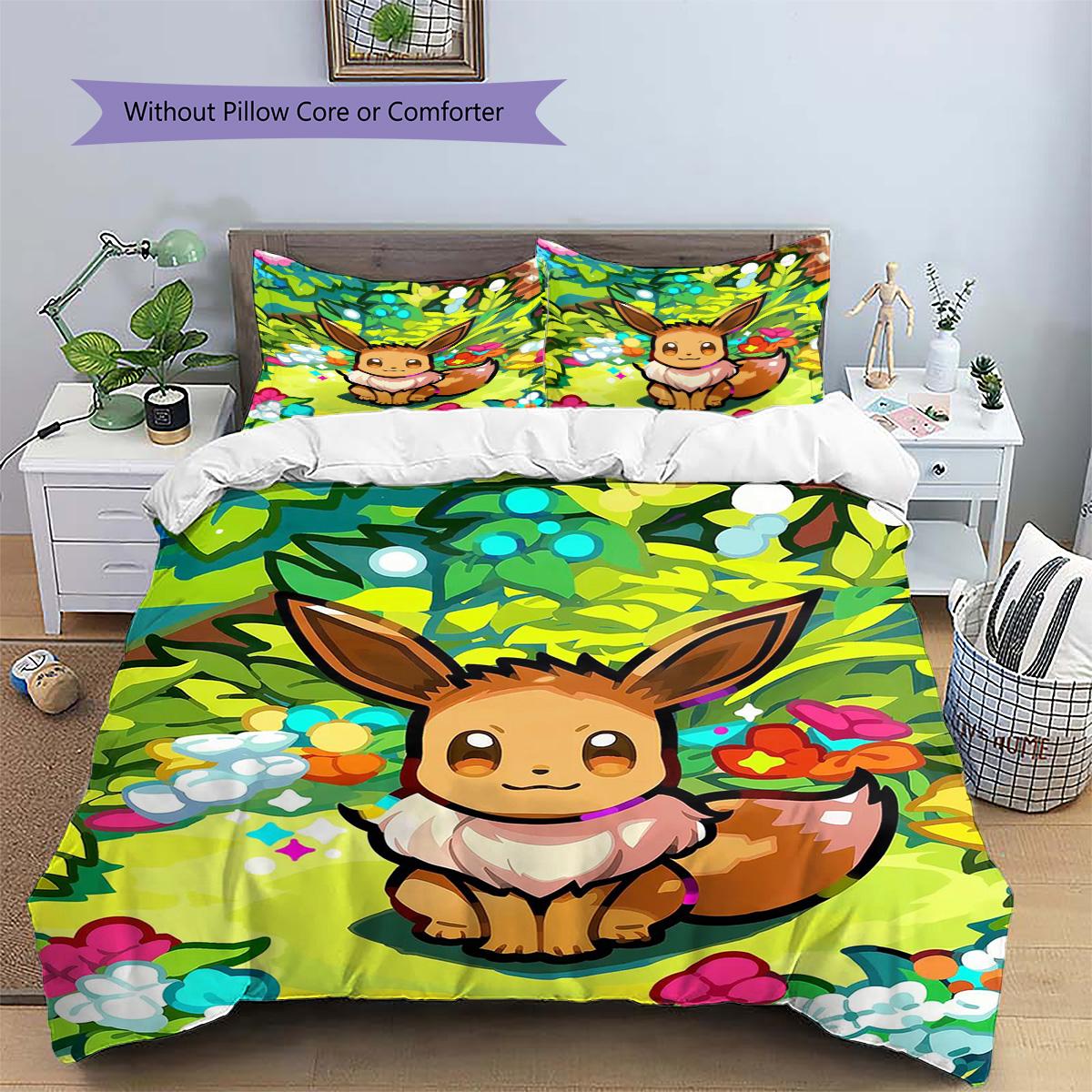 

CartoonPokemon Patterned Pillowcase & Duvet Cover Set Bedroom Daily Decor Anime Printed Bedding Set Great for Fans.-TING 135x200cm