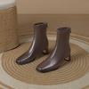 832-2 square head thick heel single boots rear zipper Martin boots 2025 autumn and winter new high heel versatile short boots bare boots