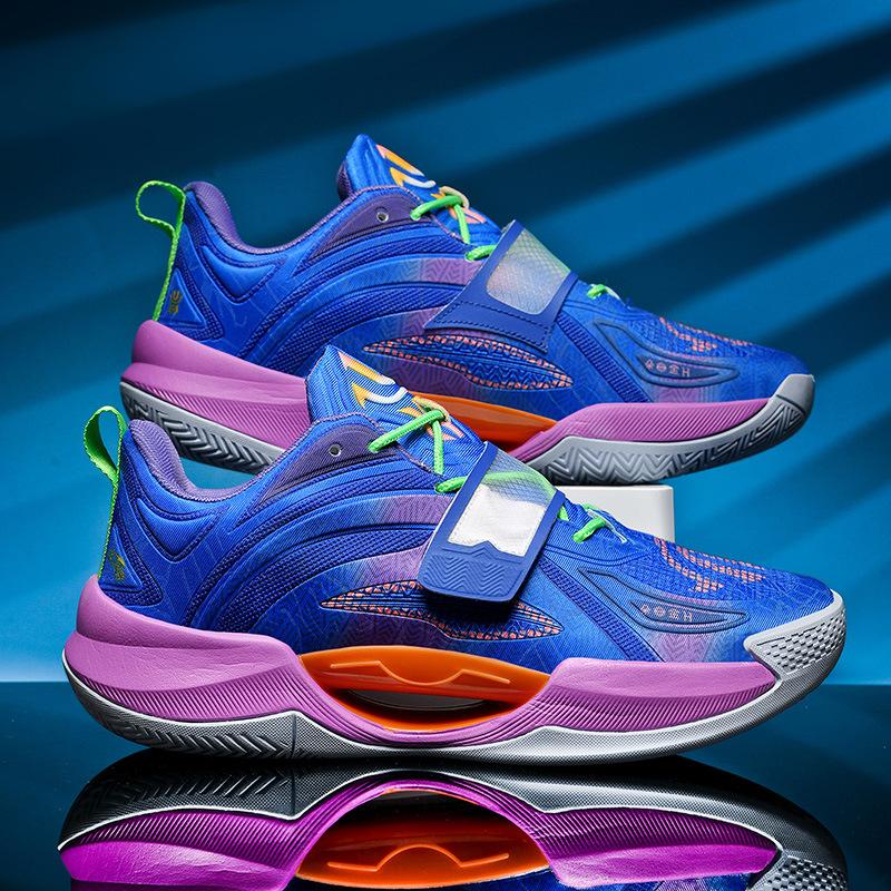 Guochao Youth Wear-resistant Non-slip Luminous Actual Basketball Shoes Men's and Women's Versatile Thick-soled Trendy Velcro Sports Shoes