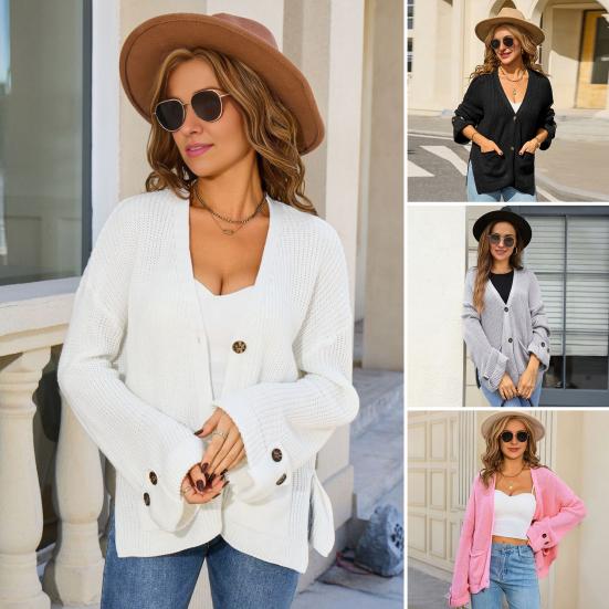 Women Oversized Button Down Cardigan Knitted Long Sleeve Open Front Sweater with Pockets Casual Fall Outerwear Coat