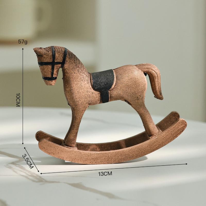Retro Wooden Rocking Horse Ornament Year Of The Horse Mascot Desk Decor Horse Figurine Hand Carved Horse Balance Art Adornment