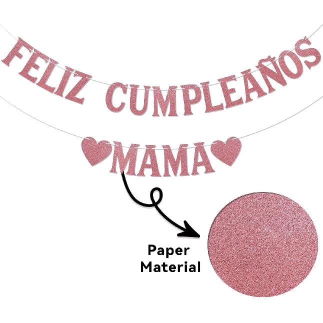 Feliz Cumpleaños Mama Banner - Spanish Happy Birthday Mom Banner, Mexican Fiesta Theme Mom' Birthday Mother's Day Party Decorations Rose Gold