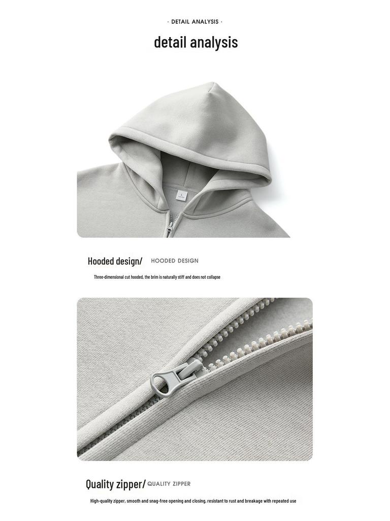 Sino-German Plush 330g Hooded Cardigan Sweatshirt for Men & Women - Custom Workwear with Logo & Printing Options