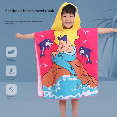 Badetuch aus Mikrofaser mit Kapuze und Cartoon-Aufdruck für Kinder – tragbares, wasserabsorbierendes, doppelseitiges Strandtuch aus Fleece.