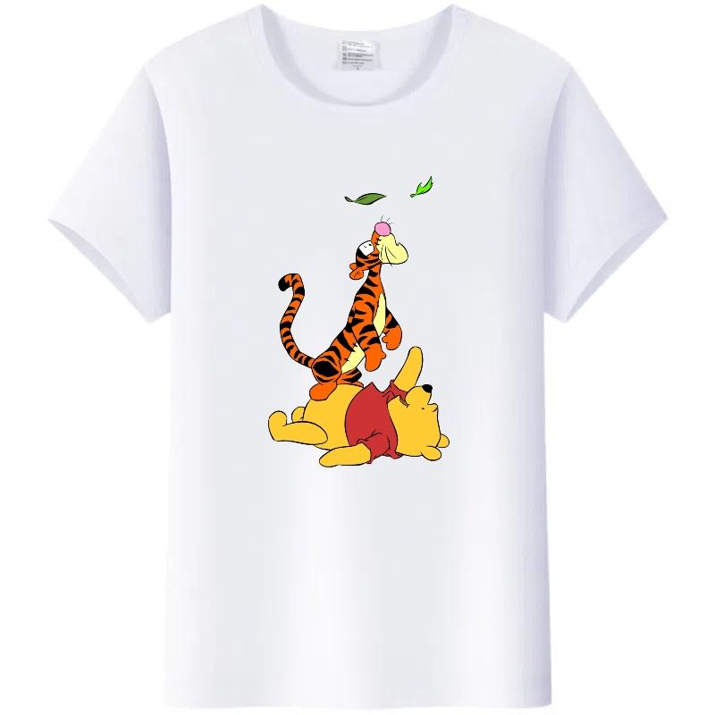 Y2K Tshirt Kawaii Tops Unisex Cartoon Winnie The Pooh Tigger Friends Graphic t-shirt Summer Blouses White Tees