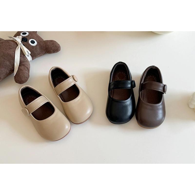 Girls Korean Style Retro Vintage Princess Leather Shoes Velcro Soft Sole Flat Shoes